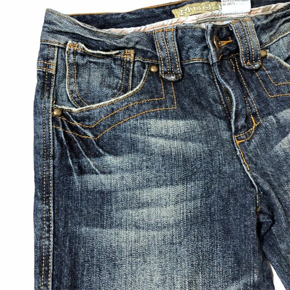 MUDD Jeans Capris Womens Juniors Size 3 Dark Blue Wash Pockets Pants Straight Le - Picture 3 of 7